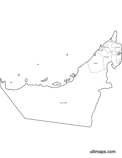 Preview of Labeled Map of United Arab Emirates (Letter)