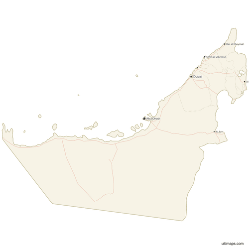 Map of UAE with Cities and Roads