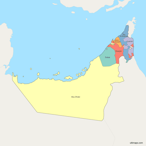 Political Map of UAE with Emirates