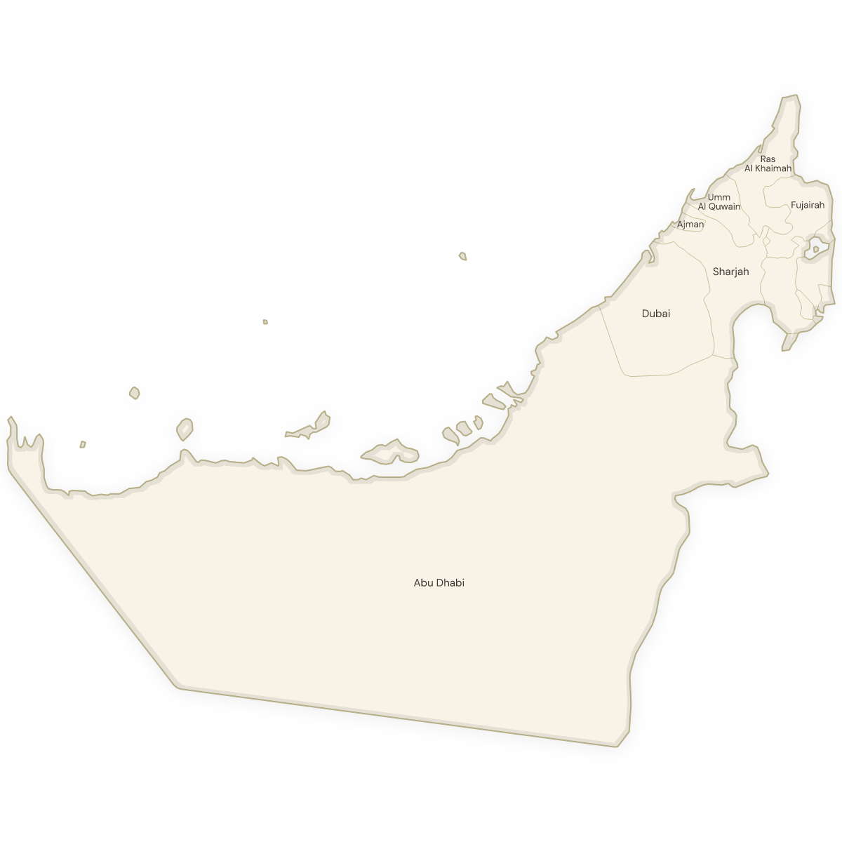 Blank map of UAE with labeled Emirates
