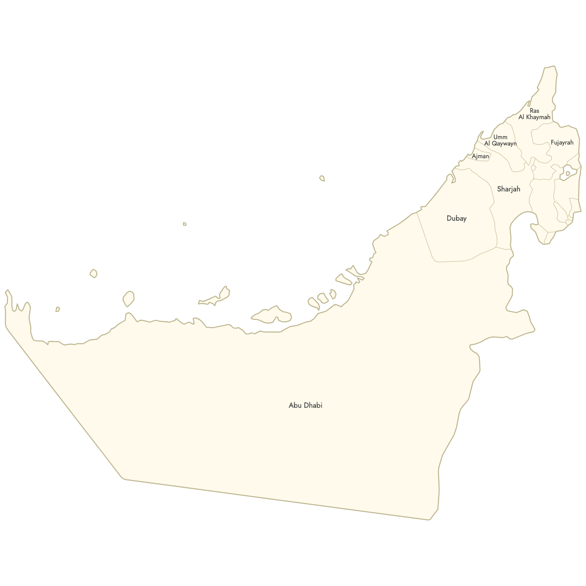 Unstyled Map of United Arab Emirates With Labels