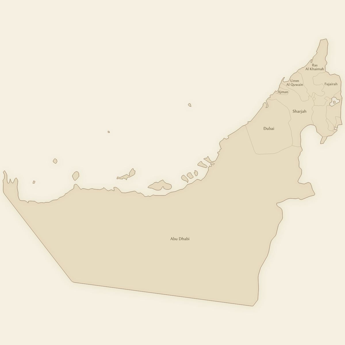Vintage styled map of UAE with Emirates