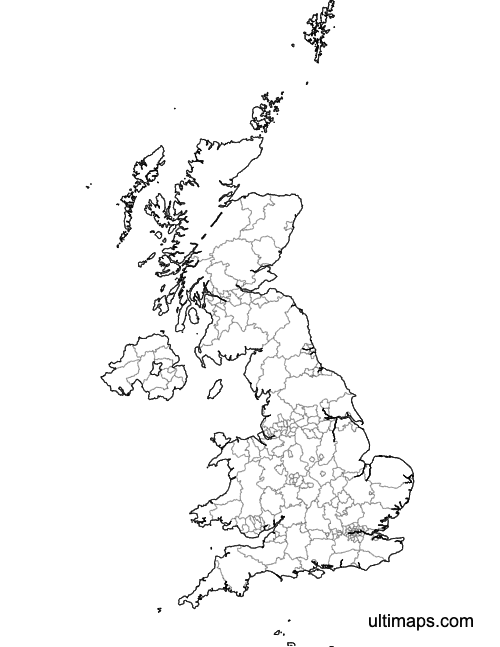 Preview of Blank United Kingdom Map with Counties and Crown Dependencies (A4)