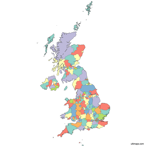 Preview of Colored United Kingdom Map with Counties and Crown Dependencies