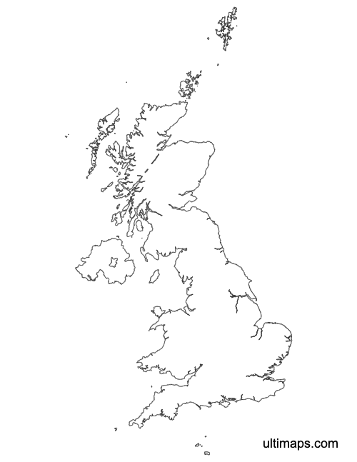 Preview of Outline United Kingdom Map with Counties and Crown Dependencies (A4)