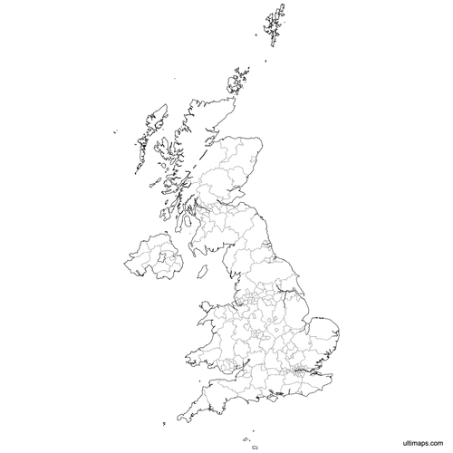 Preview of Outlined United Kingdom Map with Counties and Crown Dependencies
