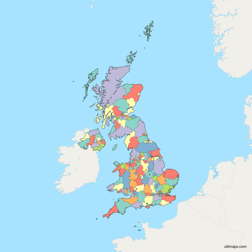 Political Map of the United Kingdom with Counties and Crown Dependencies