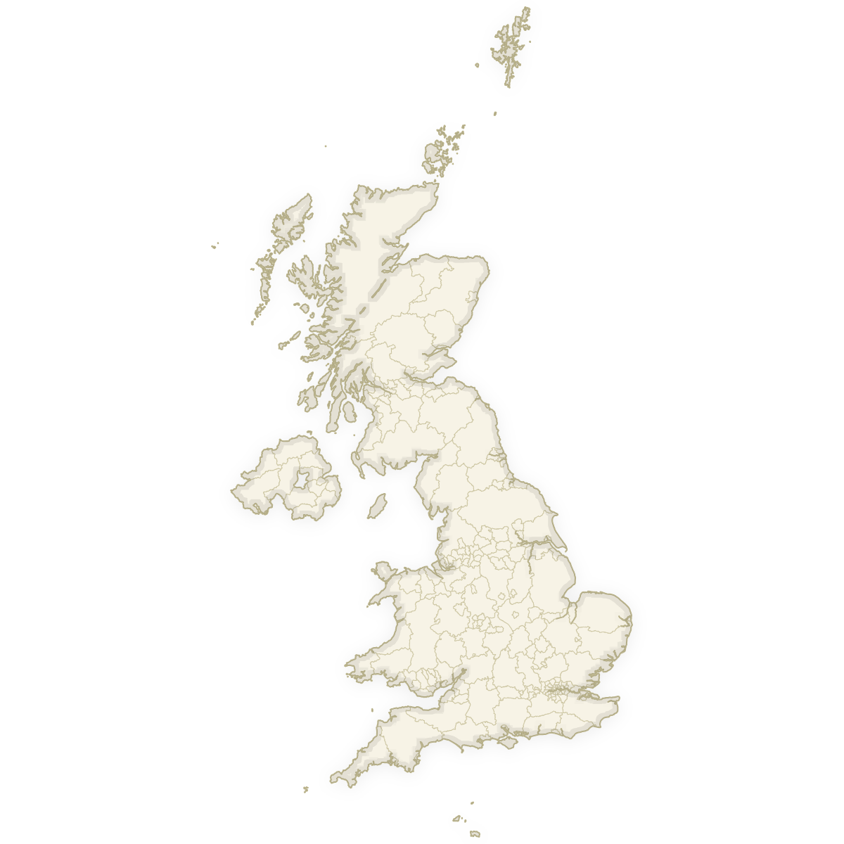 Blank map of the United Kingdom with Counties and Crown Dependencies