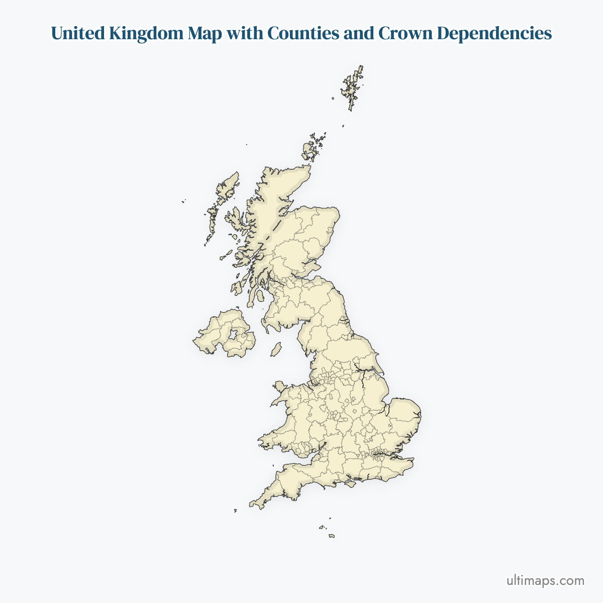 United Kingdom Map with Counties and Crown Dependencies