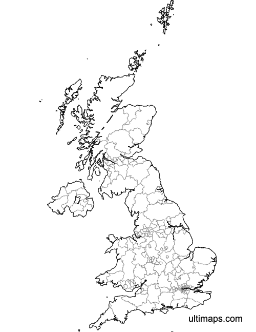 Preview of Blank Map of United Kingdom Counties and Unitary Authorities (A4)