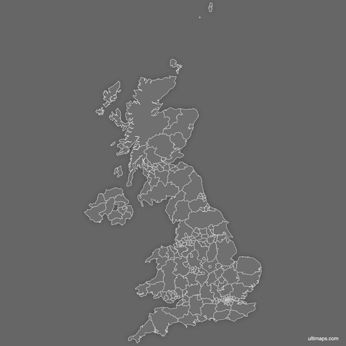 Preview of Blank Map of United Kingdom Counties (Dark)