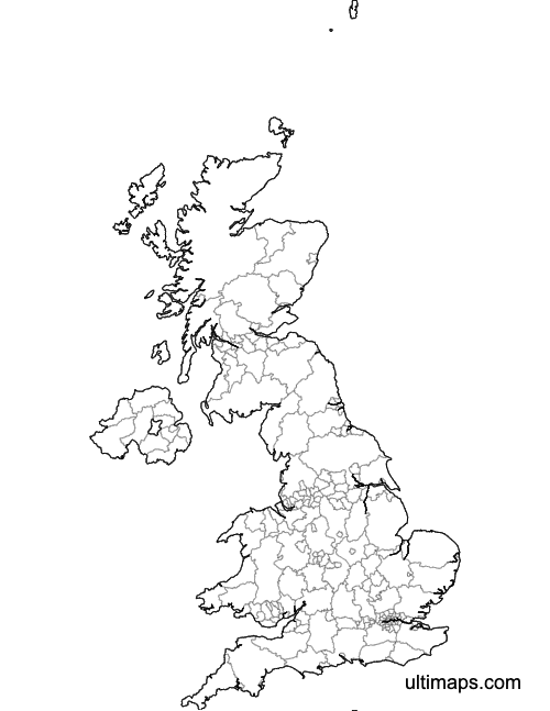Preview of Labeled Map of United Kingdom Counties (Letter)