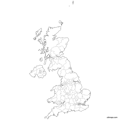 Preview of Outlined Map of United Kingdom Counties