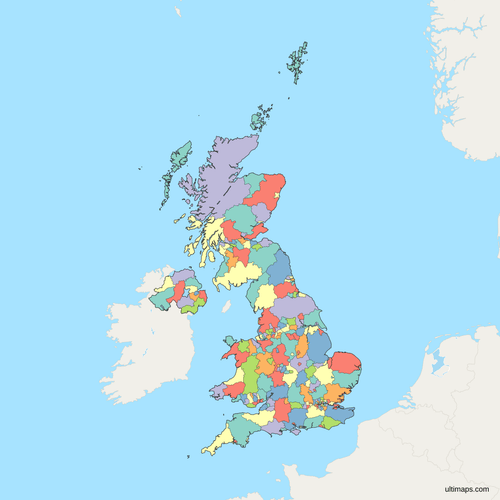Political Map of the United Kingdom with Counties and Unitary Authorities