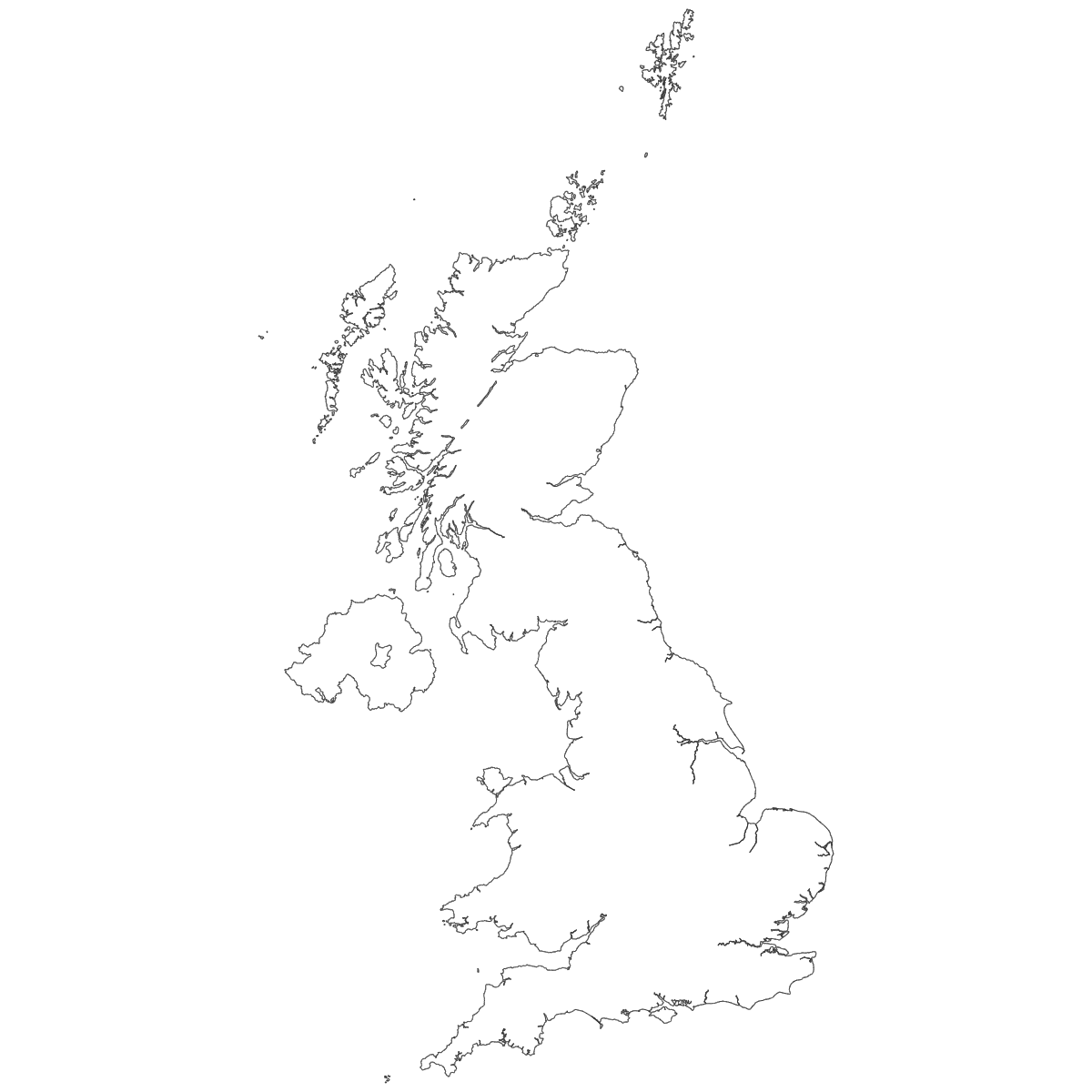 Outline Map of United Kingdom Counties and Unitary Authorities