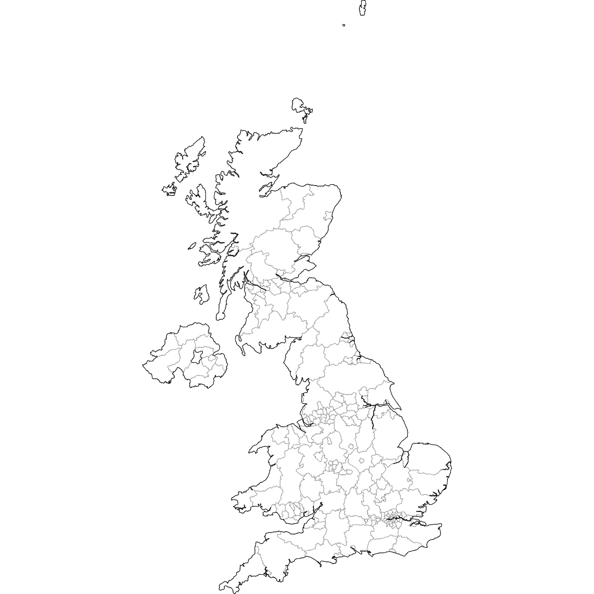 Outlined Map of United Kingdom Counties