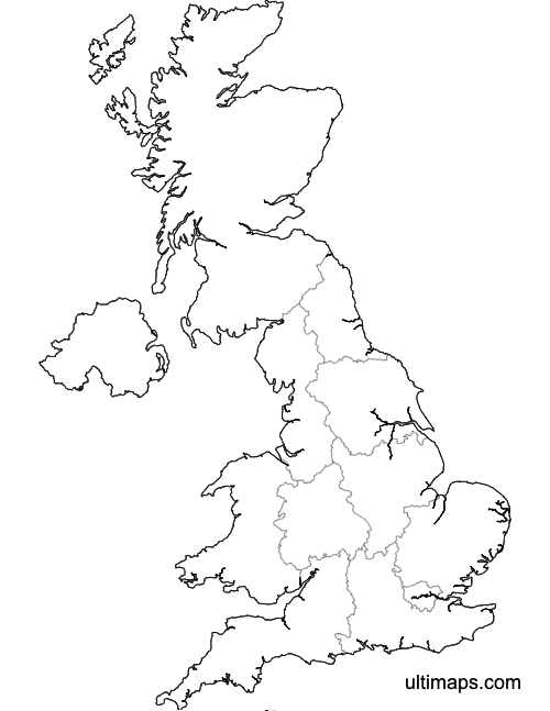 Preview of Blank Map of United Kingdom Regions (A4)
