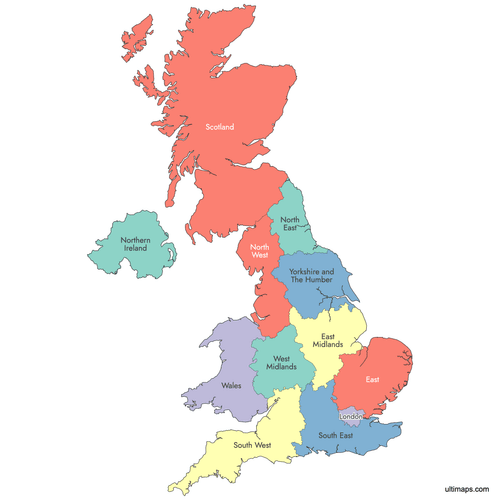 Preview of Labeled Map of United Kingdom Regions