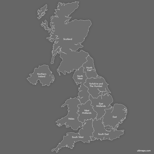 Preview of Labeled Map of United Kingdom Regions (Dark)
