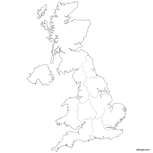 Preview of Outlined Map of United Kingdom Regions