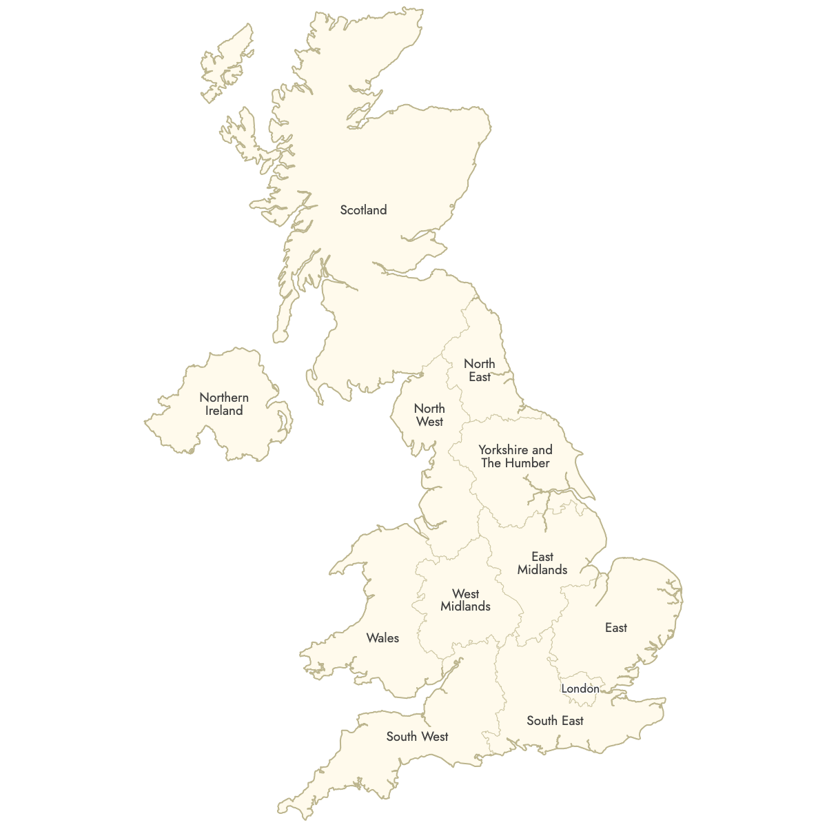 Unstyled Map of United Kingdom Regions With Labels
