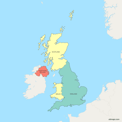 Political Map of the United Kingdom with Countries
