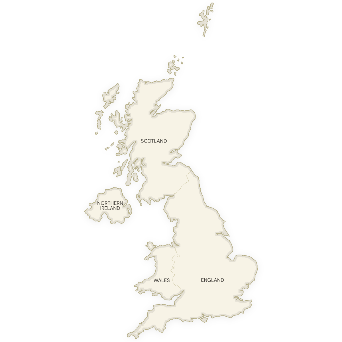 Blank map of the United Kingdom with labeled Countries