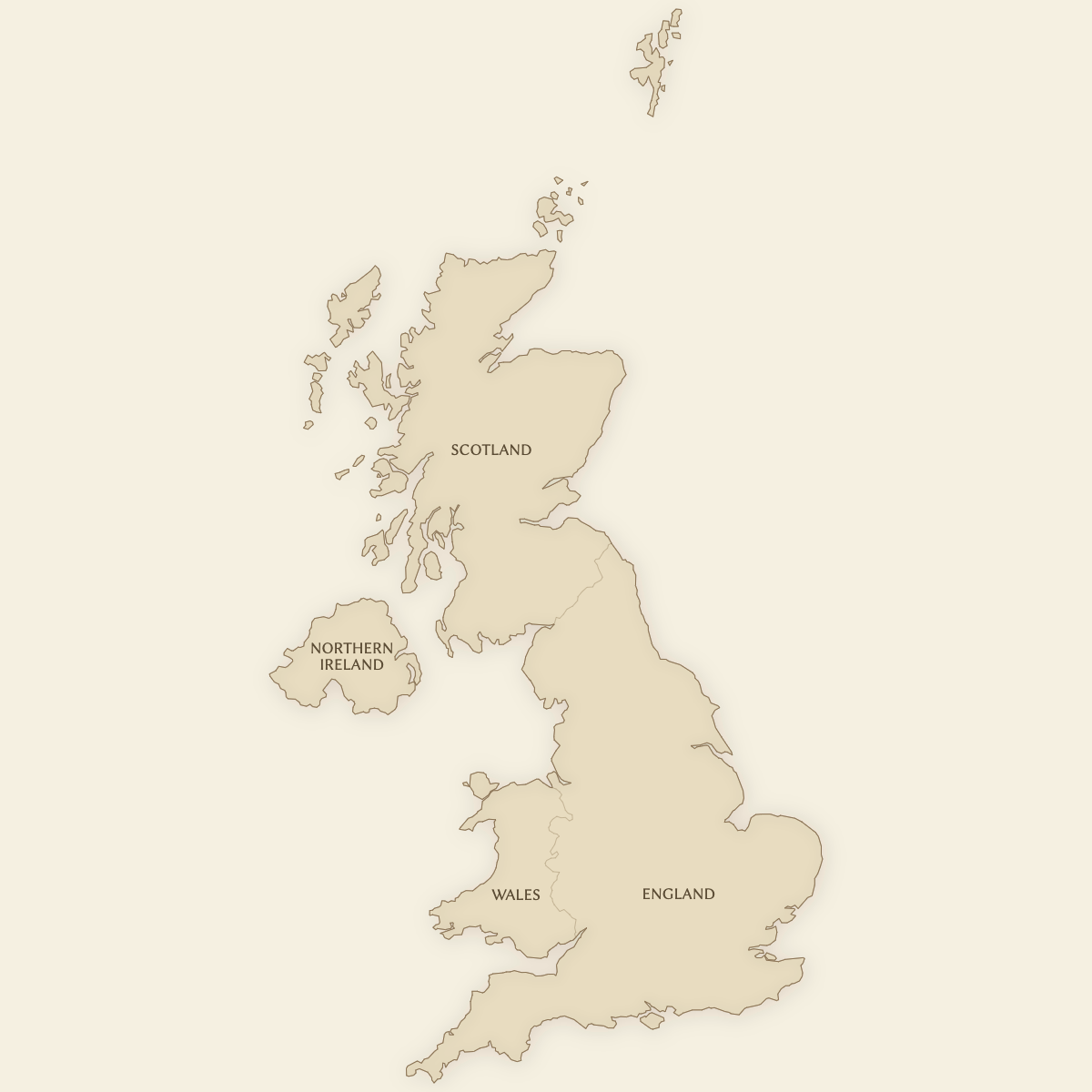 Styled Map of United Kingdom Countries (Vintage Theme)