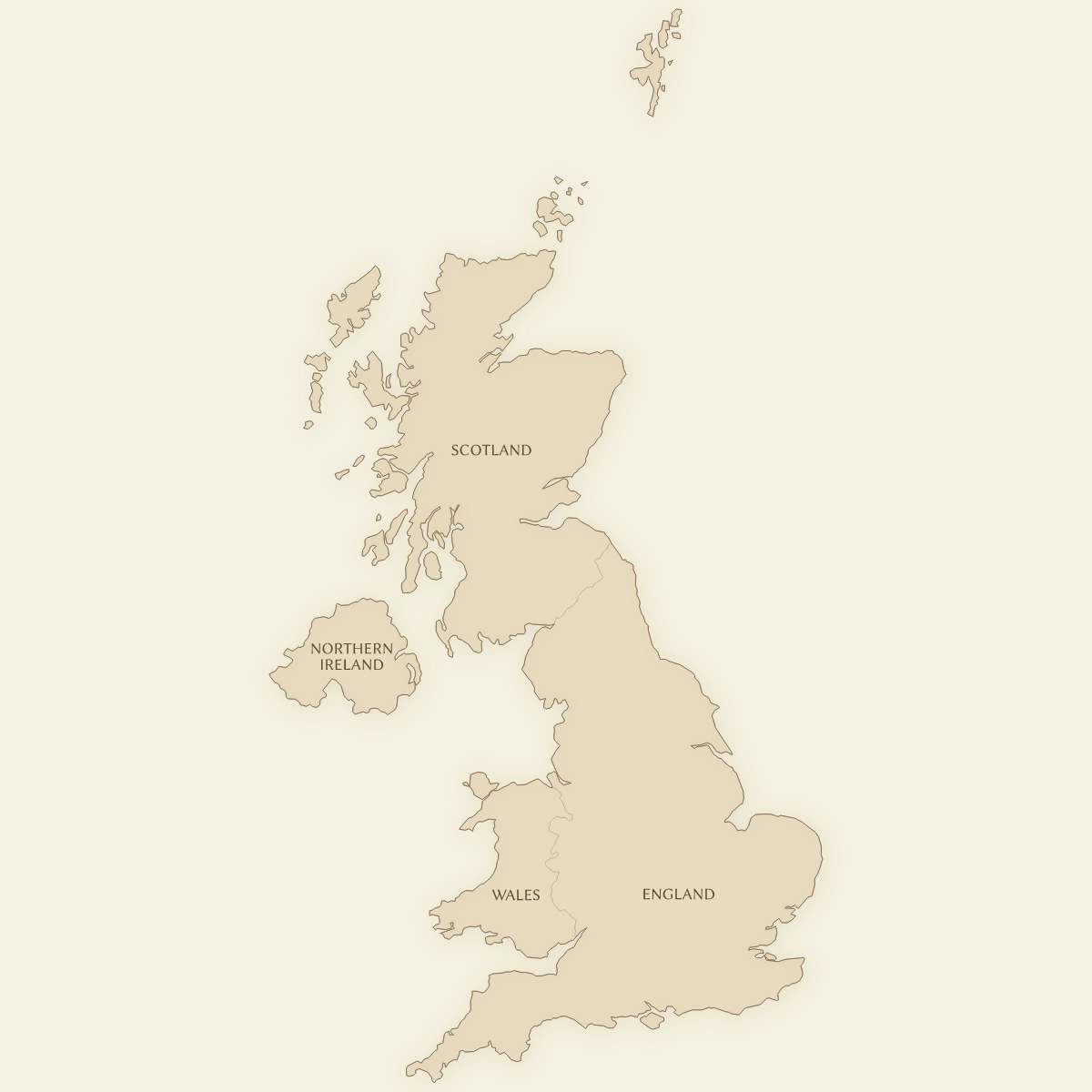 Vintage styled map of the United Kingdom with Countries