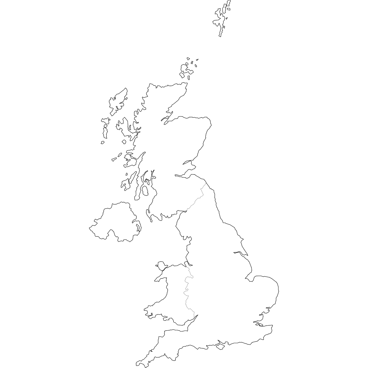 Wireframe Map of United Kingdom Countries