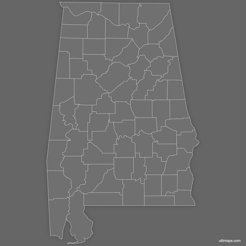 Preview of Blank Map of Alabama Counties (Dark)