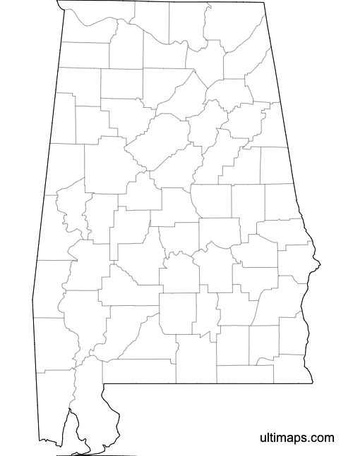 Preview of Blank Map of Alabama Counties (Letter)