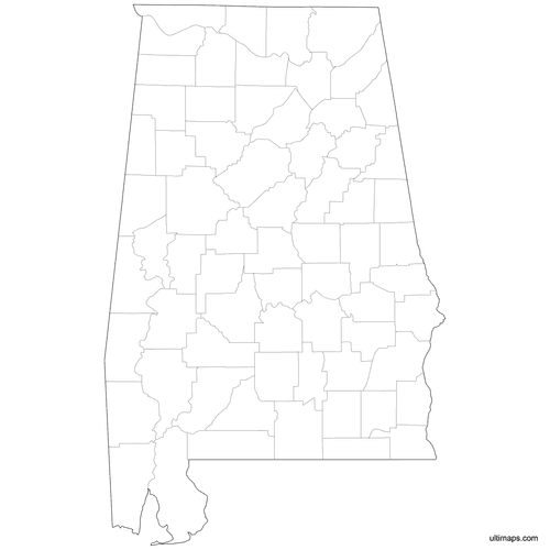 Preview of Outlined Map of Alabama Counties