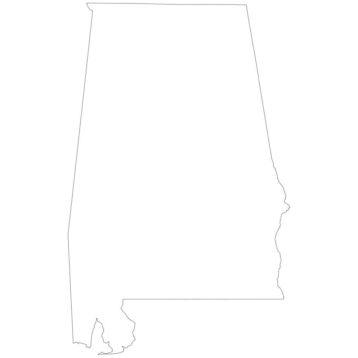Outline Map of Alabama Counties