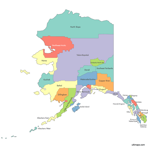 Preview of Labeled Map of Alaska Counties