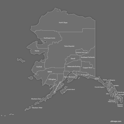 Preview of Labeled Map of Alaska Counties (Dark)