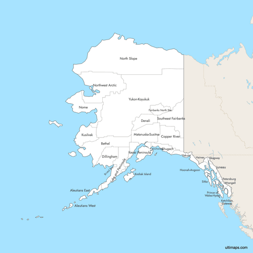 Preview of Labeled Map of Alaska with Surrounding Areas
