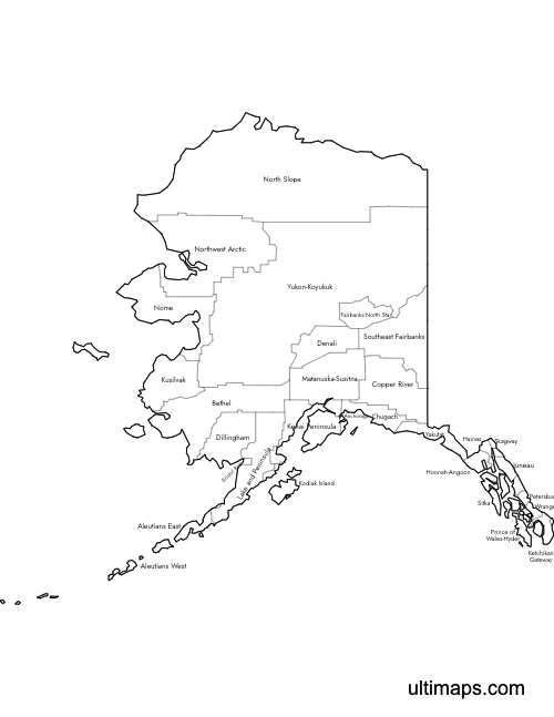 Preview of Labeled Map of Alaska Counties (Letter)