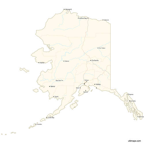 Preview of Map of Alaska with Cities