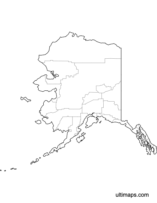 Preview of Outlined Map of Alaska Counties (Letter)