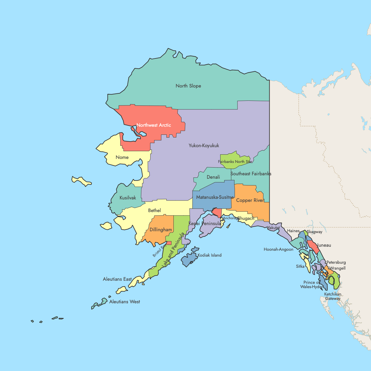 Custom Map of Alaska with Surrounding Areas