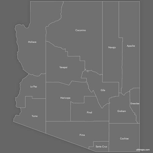 Preview of Labeled Map of Arizona Counties (Dark)