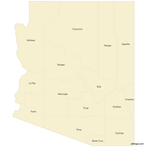 Preview of Labeled Map of Arizona Counties