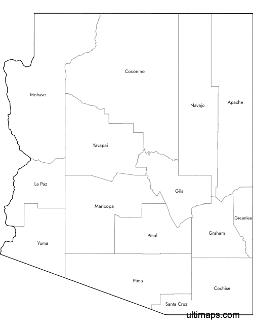Preview of Labeled Map of Arizona Counties (Letter)