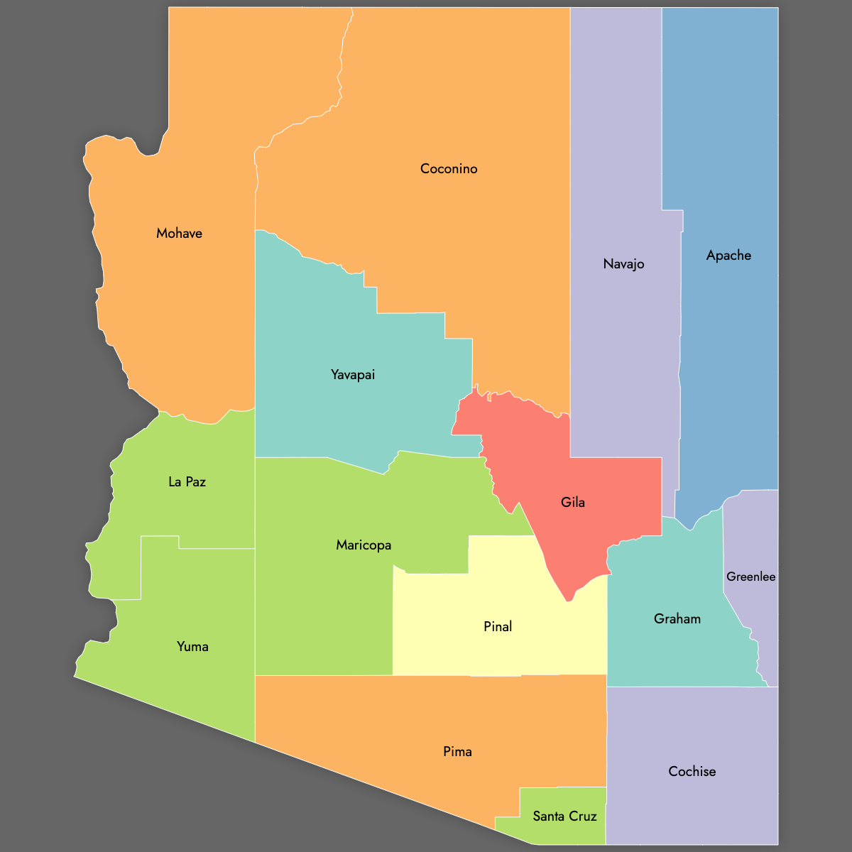 Custom Map of Arizona Counties With Labels