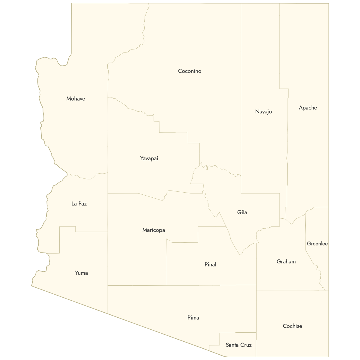 Unstyled Map of Arizona Counties With Labels
