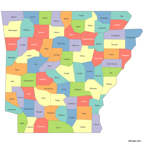 Preview of Labeled Map of Arkansas Counties