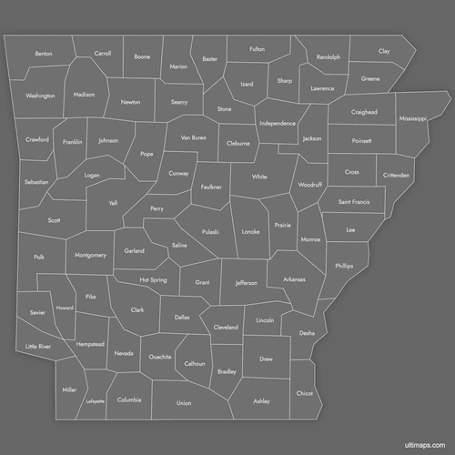 Preview of Labeled Map of Arkansas Counties (Dark)