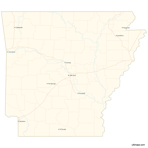 Preview of Map of Arkansas Counties with Cities