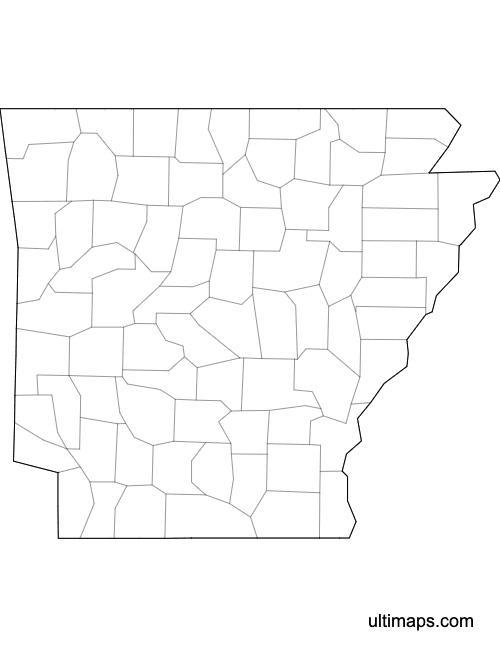 Preview of Outlined Map of Arkansas Counties (Letter)